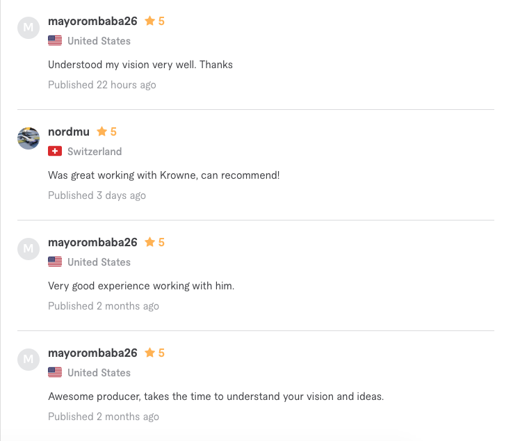 Few more Fiverr reviews in 🙂

Check out my audio services!
fiverr.com/krowneblm