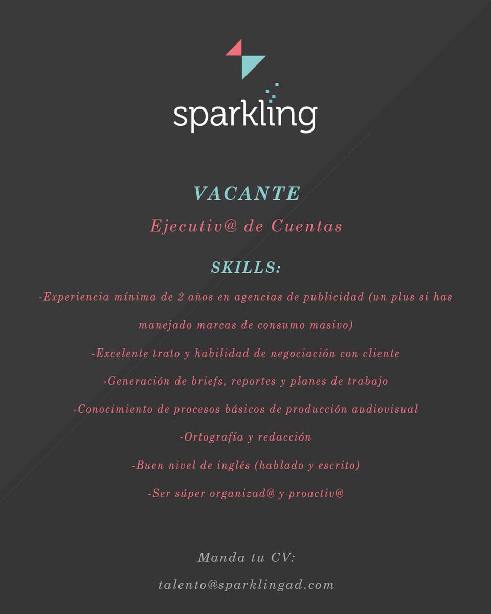 SparklingAd's tweet photo. Iniciamos la semana con tres vacantes para unirte a nuestro equipo. No olvides mandar tu CV con el título de la vacante que te interesa. ¿Qué esperas? #vacante #cv #vacantes https://t.co/FpQRtSYIC3