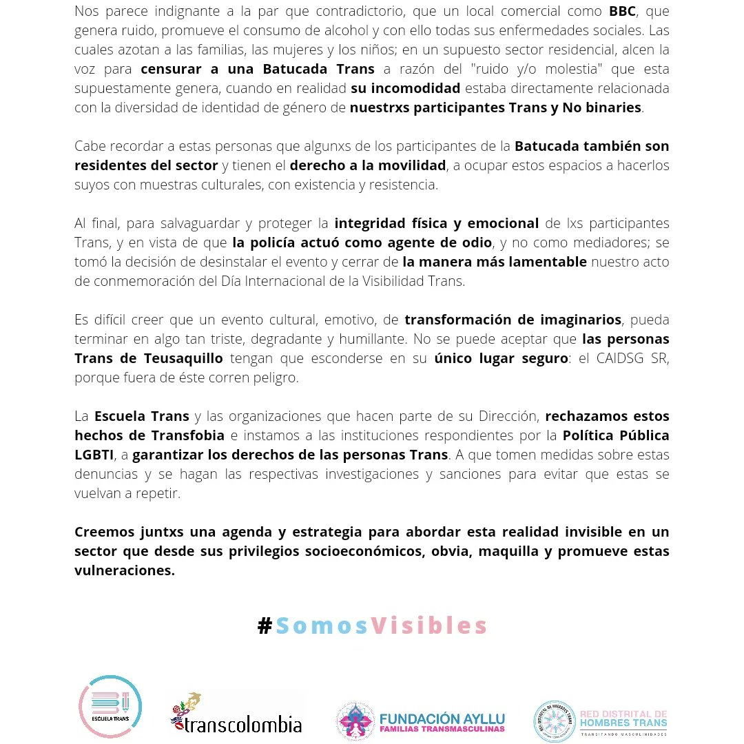 EscuelaTrans's tweet photo. ¡¡DENUNCIA!! Actos Transfobicos en el Park Way. Encuentra el documento en este link: https://t.co/GVZJzsDel3.
#somosvisibles #escuelatrans #euforiatrans https://t.co/9rx2n2jC2H