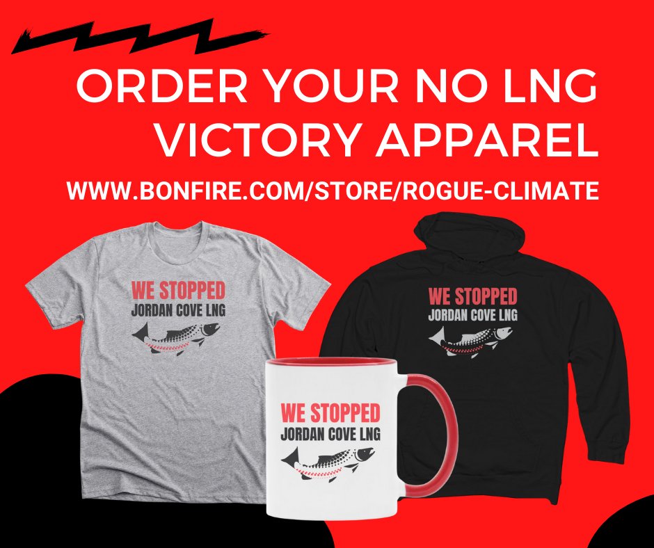 RogueClimate's tweet photo. After 15+ years, the victory against Jordan Cove LNG couldn’t taste sweeter. Now you can celebrate this historic victory for our climate by wearing it! 🎉

Order your "We Stopped Jordan Cove LNG merch: https://t.co/fx9KqdyvPY.

#StopJordanCove #NoLNG #ORPol https://t.co/t0igCIl8hv
