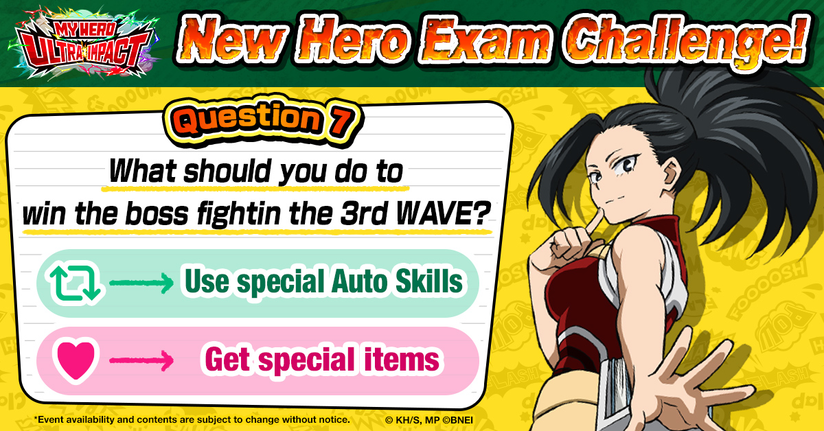 MyHeroUI's tweet photo. 【New Hero Exam Challenge! Question⑦ 1/2】

What should you do to win the boss fight in the 3rd WAVE?
Answer with RT or LIKE!

Until 4/9 12:00 JST

▼Check out New Hero Masterclass, if you don't know the answer!
https://t.co/CGt9DNPUxF

DL→https://t.co/NkhJdSA3Jp
#MHUI https://t.co/z0f3PLxKrK
