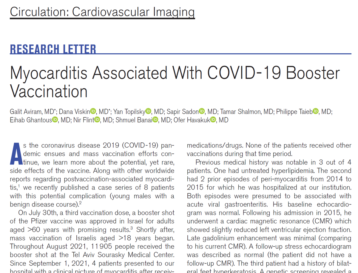 MasriAhmadMD's tweet photo. In @CircImaging , a case series of #myocarditis after COVID19 mRNA #booster 
Mild course in all 
Read more here: 
https://t.co/J4YsFDQAem
#CircImage #CardioTwitter #whycmr https://t.co/U9vqmDAOXz