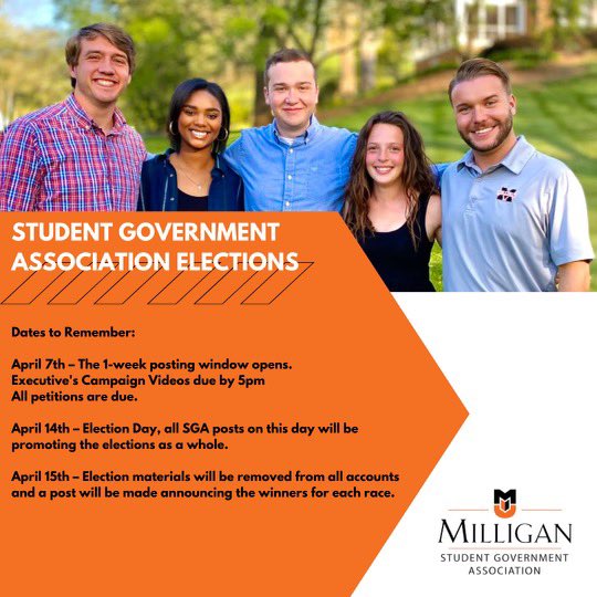 Milligan_SGA's tweet photo. Updated Dates for the upcoming elections: https://t.co/bmKVuCoxyi