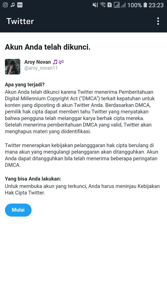 Nasib musisi cover, gak di youtube gak di twitter selalu saja kena copyright kalo sering upload konten lagu 😌😌😌
Ujung"nya video di takedown dan akun medsosnya di suspend...
Kek akunku ini udah mulai penyakiten, dari kemaren" gk bisa buka DM 😌😌😌