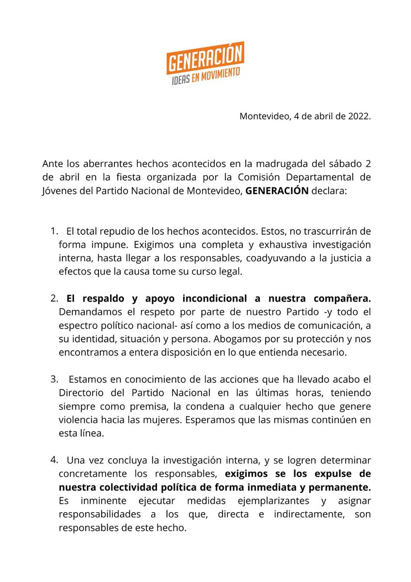 GENERACION_uy's tweet photo. COMUNICADO | Ante los aberrantes hechos de pública notoriedad declaramos: https://t.co/ElMNXiOQlG