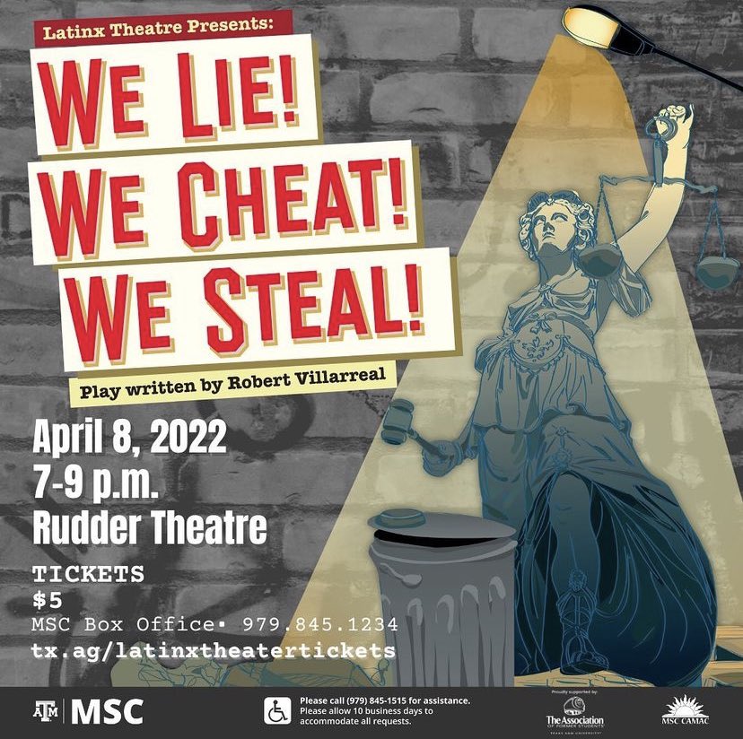 MSC_CAMAC's tweet photo. MSC CAMAC presents WE LIE! WE CHEAT! WE STEAL! This play not only highlights the Latinx experience through a political force about a trial concerning the colonization of indigenous persons but also the subsequent oppression of Latin America. https://t.co/aWokpFENYm