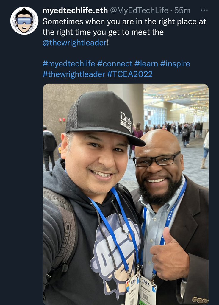 thewrightleader's tweet image. I’m looking forward definitely to a great dialogue about branding and life with the one and only @MyEdTechLife on Thursday! It’ll be great to connect again since we did last at #TCEA22! I feel some epiphanies coming on!

youtu.be/EptJX8SCXbI

#TheWrightSpeaker