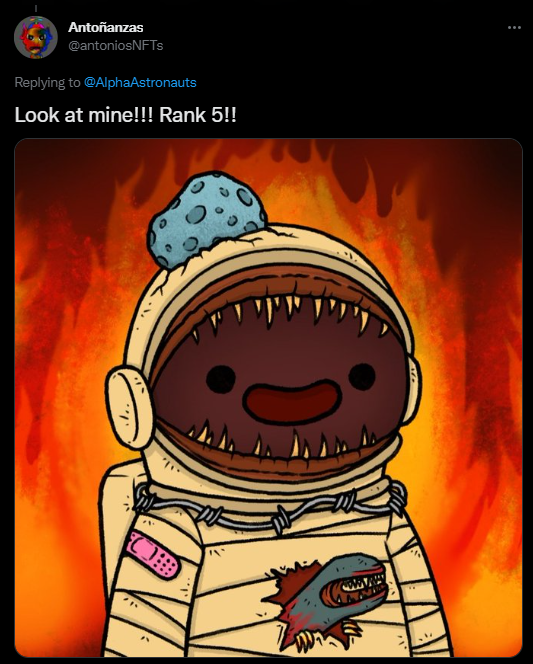 AlphaAstronauts's tweet photo. It just had to be🤯

@antoniosNFTs please open a ticket in the discord to claim you prize https://t.co/hXKyAgDqVo