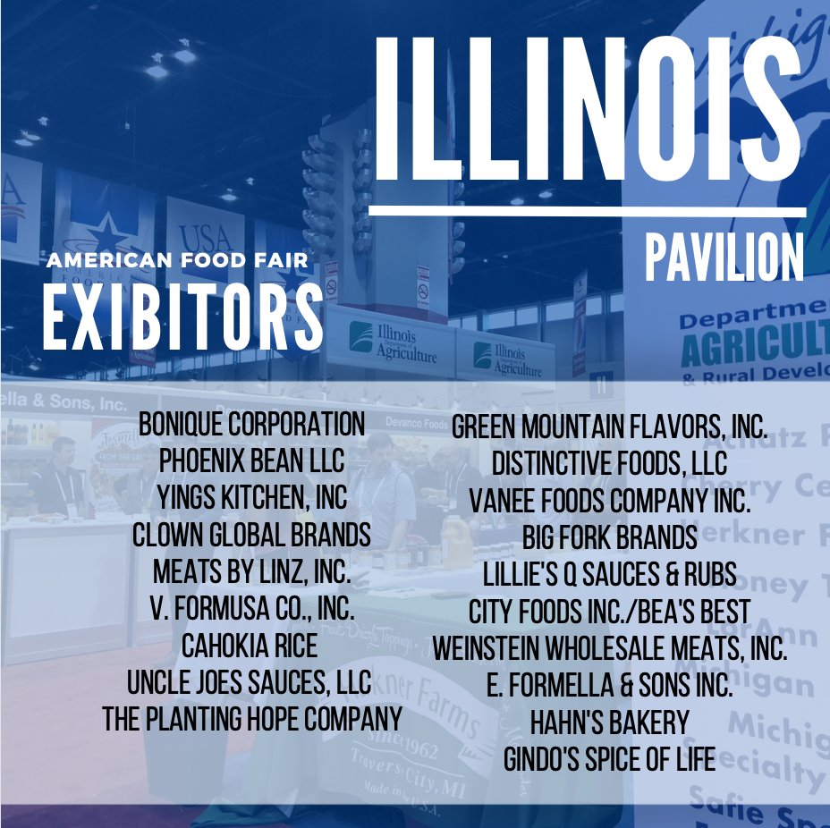 NASDAtradeshows's tweet photo. Illinois is the largest state pavilion exhibitor in the American Food Fair!
 
The @ILAgriculture and their 19 participating Illinois companies are ready to showcase their great products at the @NatlRestShow on May 21-24.

@boniqueusa @PhoenixBeanTofu @yingskitchen @MeatsbyLinz https://t.co/aWzO2fnF5s