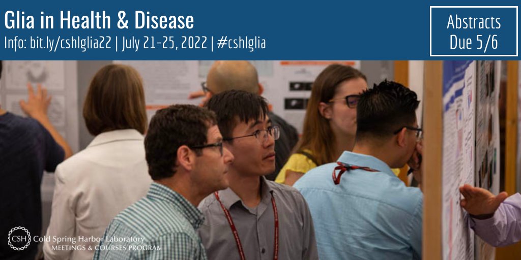 Call for #cshlglia abstracts--submit by May 6! #Glia in Health & Disease, July 21-25 Organizers: @lyons_lab and @SchaferLabUMCMS For meeting info and COVID-related policies: bit.ly/cshlglia22 #gliameeting