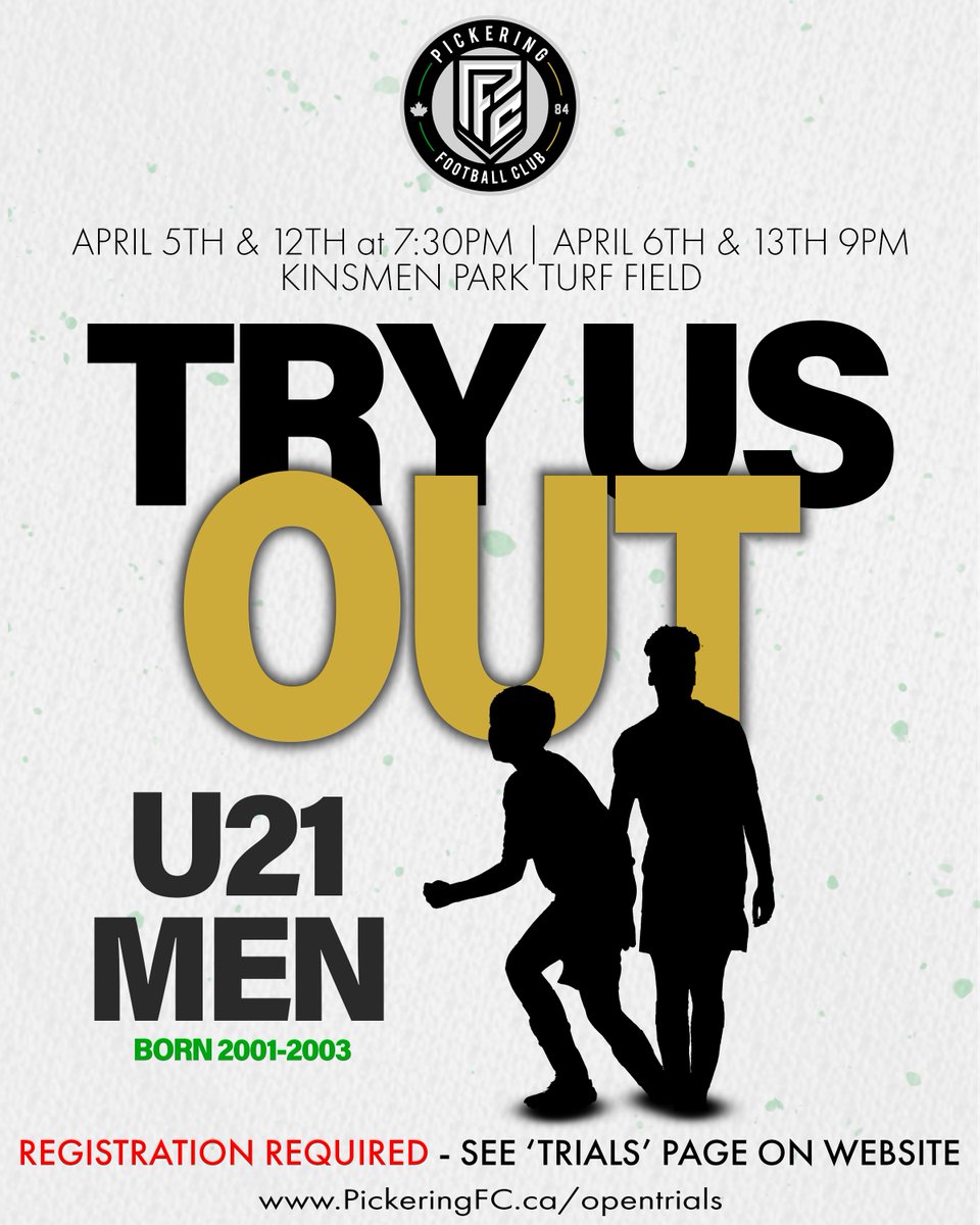 PickeringFC's tweet photo. ‼️Our U21 Men team is is holding open trials. Players born 2001-2003⠀
⠀
Registration is required: https://t.co/GNo8NaT4oH
⠀
#DestinationClub #Dare2Compare https://t.co/w5YjPdLVvf