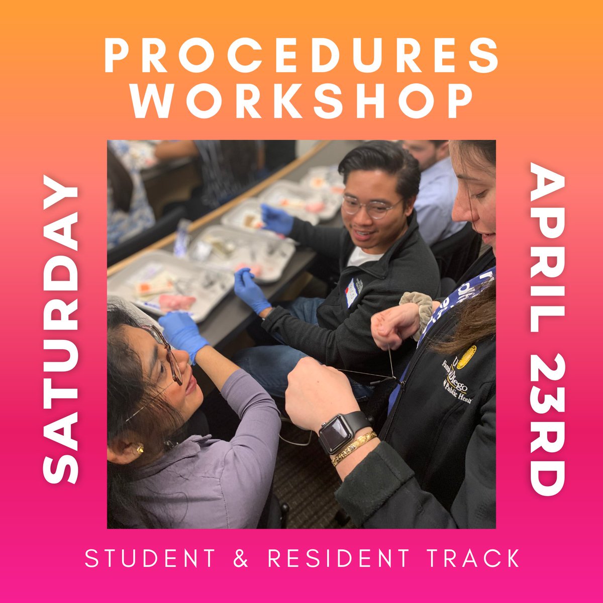 cafp_familydocs's tweet photo. The CAFP Procedures Workshop is a hands-on event— offering a medical student track and an advanced track for residents! Come prepared to learn and practice office-based procedures within the family medicine specialty. https://t.co/PoJTO0tLKn #CAFPForum #FamilyDocs #FamilyMedicine https://t.co/3Vm1wvANSC