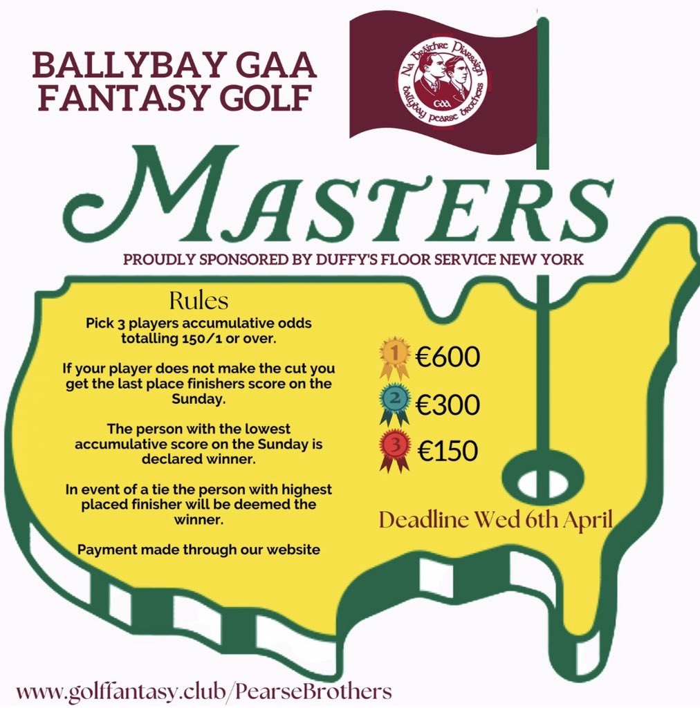 Have a go folks and keep an eye on the score board via the link through to Sunday night ⛳💶 

golffantasy.club/PearseBrothers

<a href="/PearseBrothers/">Ballybay PearseBro's</a>
