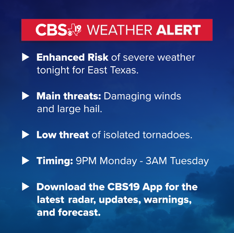 #SevereWeather threat for Tyler, TX and surrounding areas tonight.