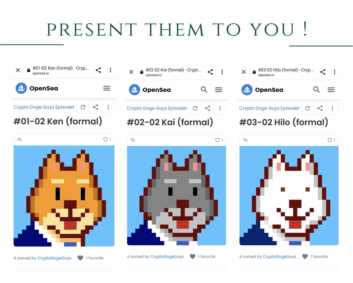 CryptoDogeGuys's tweet photo. 【 #NFTGiveaway 第２弾 】
gmです🌞
来週からはじめる、NFTリストと物語ツイートを記念して、Giveawayやります。🎉🎉🎉🎉
新学年セレモニーに登場する、３人それぞれのNFTを各１名様にプレゼント❗
応募お待ちしてま〜す❤️😃

【応募方法】
✅ ❤️ &amp; RT
✅ フォロー @CryptoDogeGuys 
✅ 〆 4月9日(土) https://t.co/gHWaEnf6wb