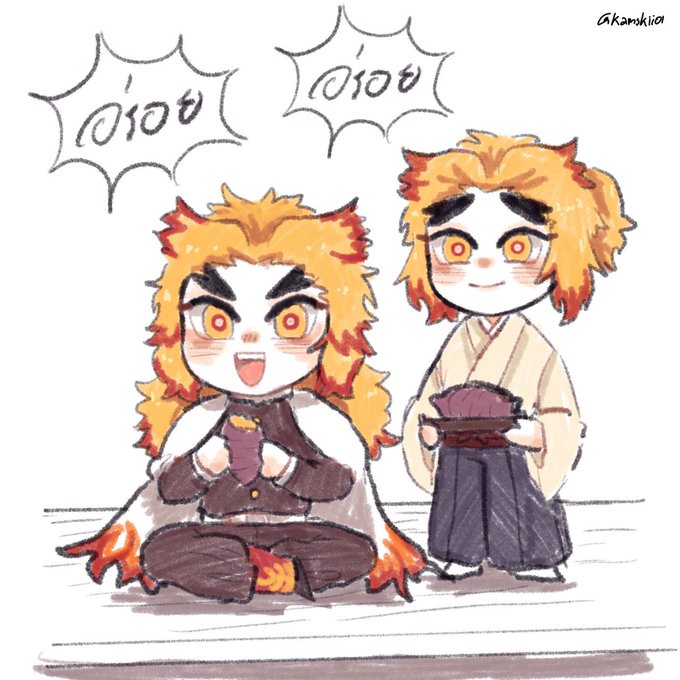 Kamskii01さんがTwitterに投稿した煉獄杏寿郎(鬼滅の刃)のイラスト。