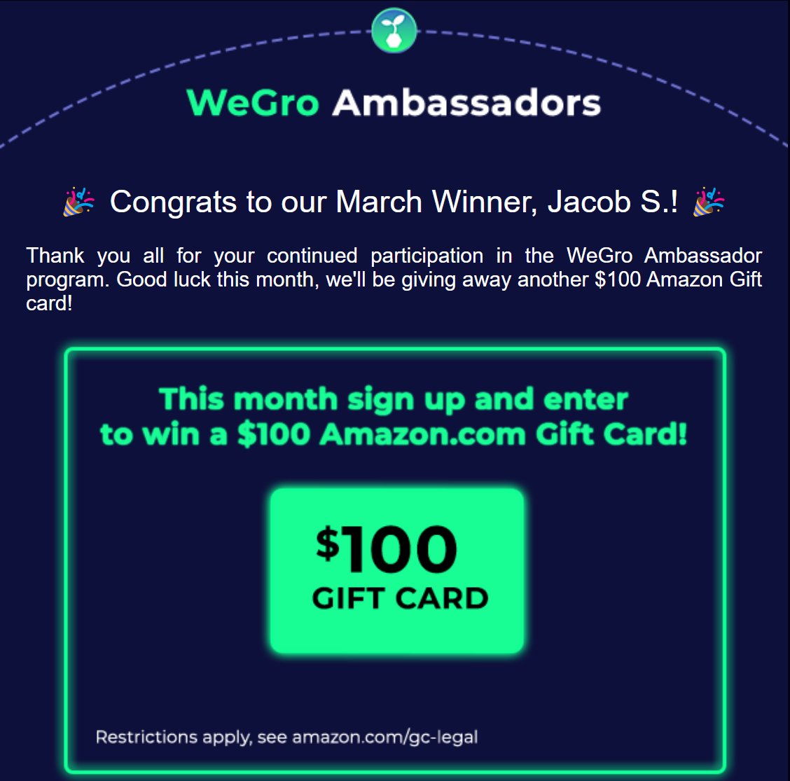 Jacob__theGreat's tweet photo. Guess who just won $100.00 just for #shilling their favorite #token? 💵

That's right! Yours truly! 🤑

Join the @WEGROCoin Ambassadors for your chance to win prizes here!➡️ https://t.co/OutLV3z9Dv

#WeGroCoinPartner #Amazon #giftcard #SHILL #ShillingShowdown #cryptocommunity https://t.co/GLISG2E3n9
