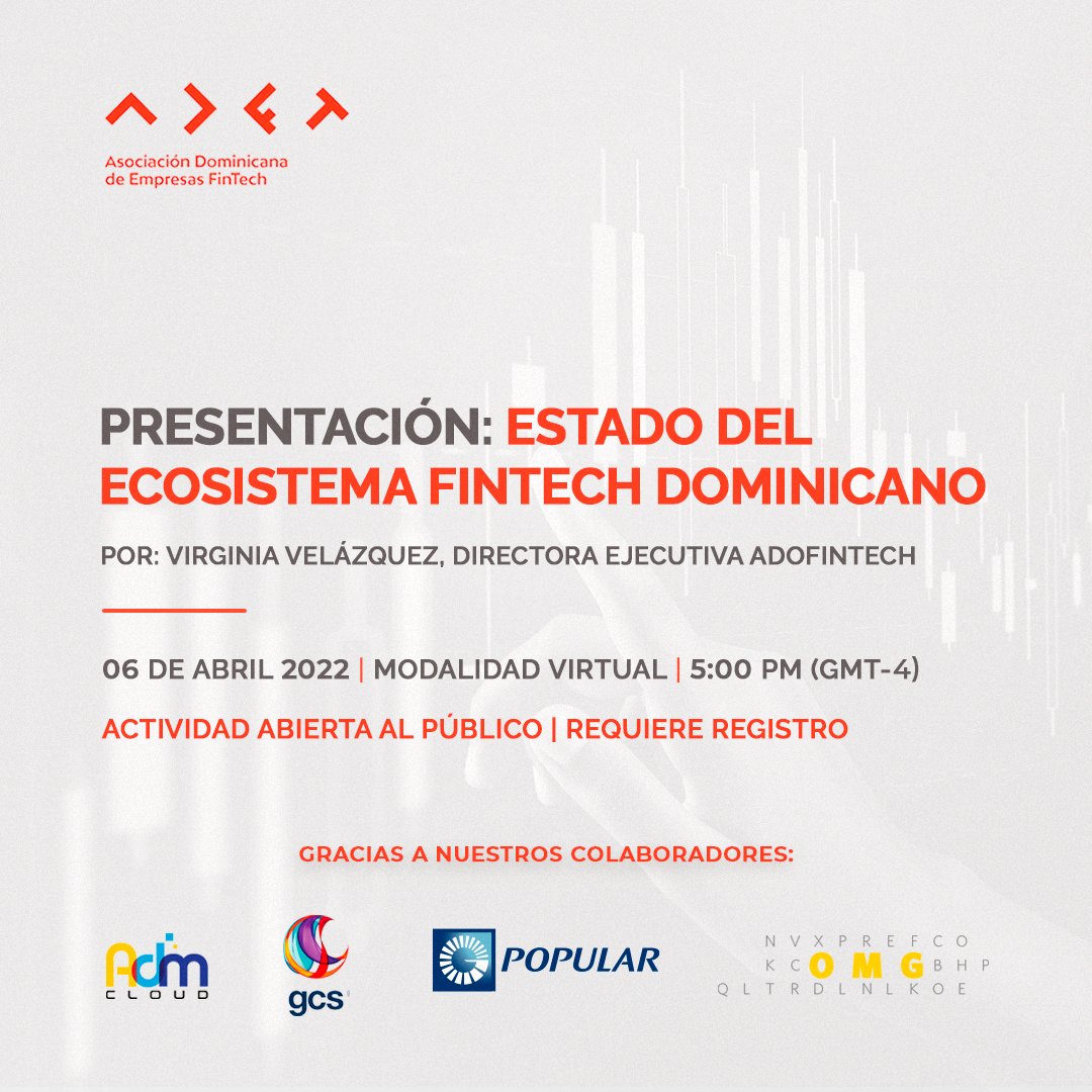 AdofintechO's tweet photo. Participa en el Webinar: Estado del Ecosistema Fintech Dominicano, presentado por Virginia Velázquez, Directora Ejecutiva de #ADOFINTECH. En esta sesión se compartirán los resultados de la Encuesta: Panorama Fintech Dominicano 2021.
💻Enlace de registro: https://t.co/uNZbxUf1h6 https://t.co/o1rzwNDWrA