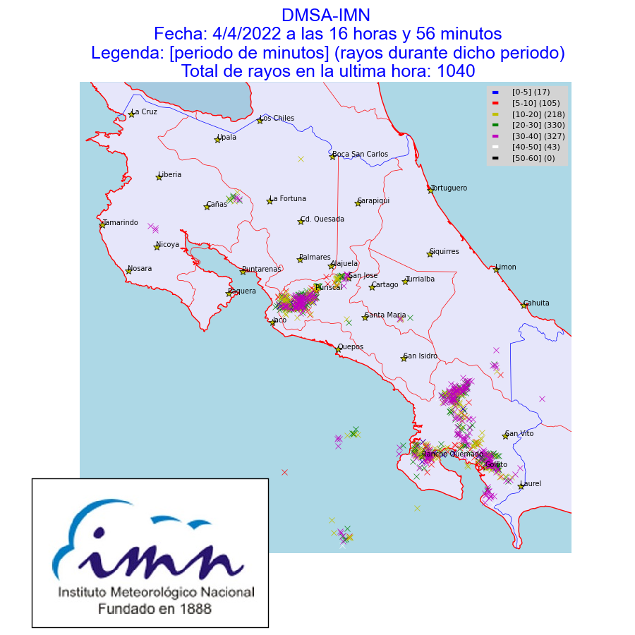 IMNCR's tweet photo. #IMN_imagenes (5:00 pm) Más de mill rayos se han registrado en el territorio nacional en la última hora, la gran mayoría en las regiones del Pacífico en donde continúan los fuertes aguaceros. https://t.co/gEZ21XgC4G