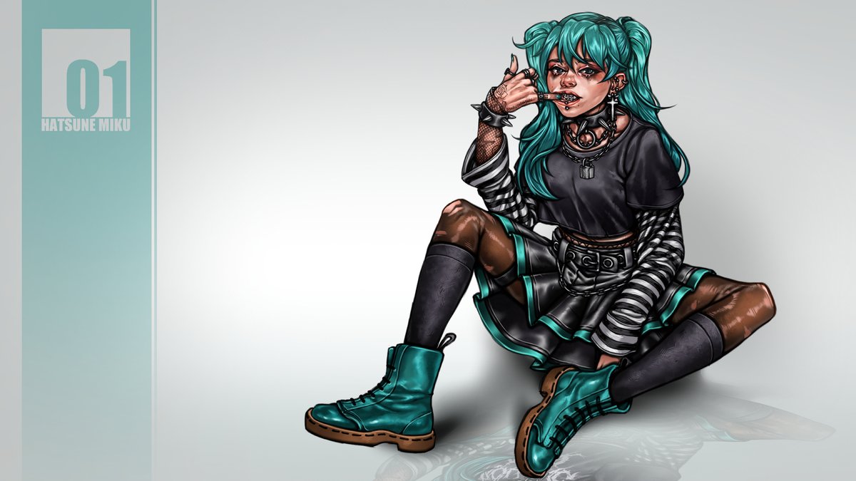 Carved some time out to do some fanart for the first time in about a million years. My take on #HatsuneMiku, the original e-girl.