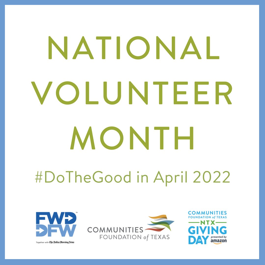 NTxGivingDay's tweet photo. We’re celebrating #NationalVolunteerMonth all April long, and we’ve partnered with @fwddfw and @vomoapp to #DoTheGood together.
Check out our online volunteer hub and explore ways you can serve with your time and talent this month and beyond: https://t.co/Ojw5gHtsLj https://t.co/LSir6qmec3