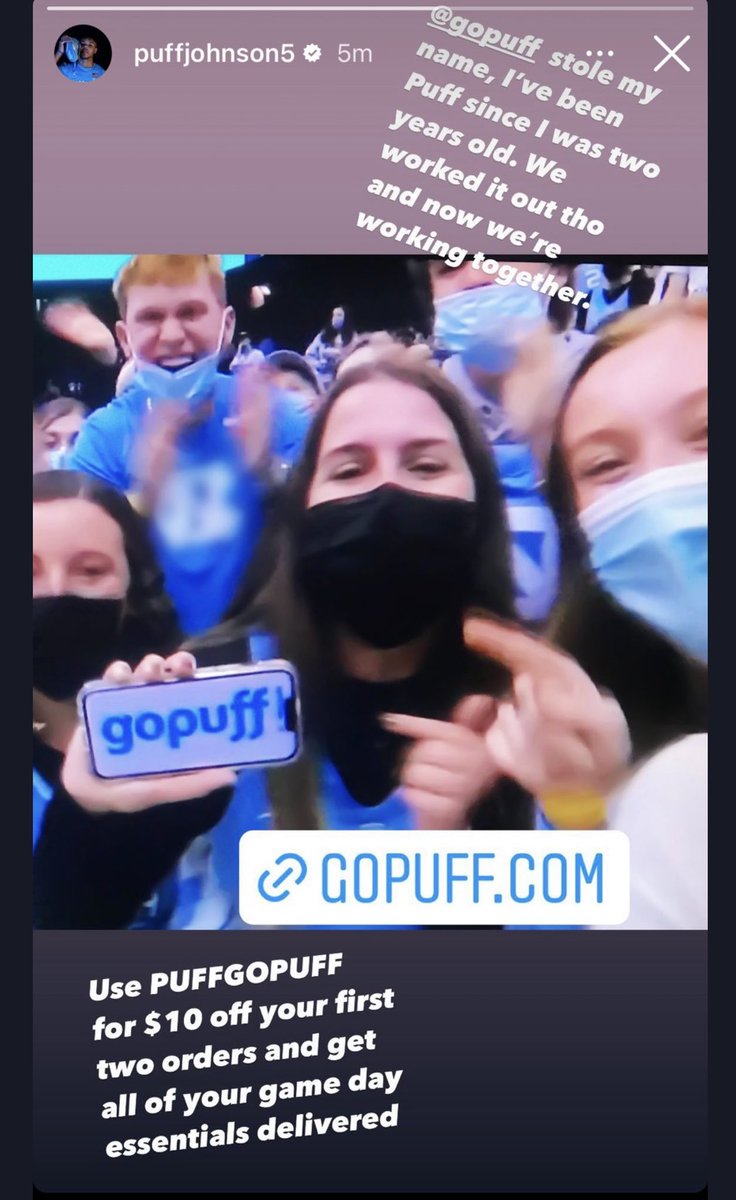 Delivery service <a href="/gopuff/">Gopuff</a> signed a name, image and likeness deal with UNC sophomore Puff Johnson. Deal, from start to finish, facilitated by <a href="/opendorse/">Opendorse</a>, took less than 24 hours.