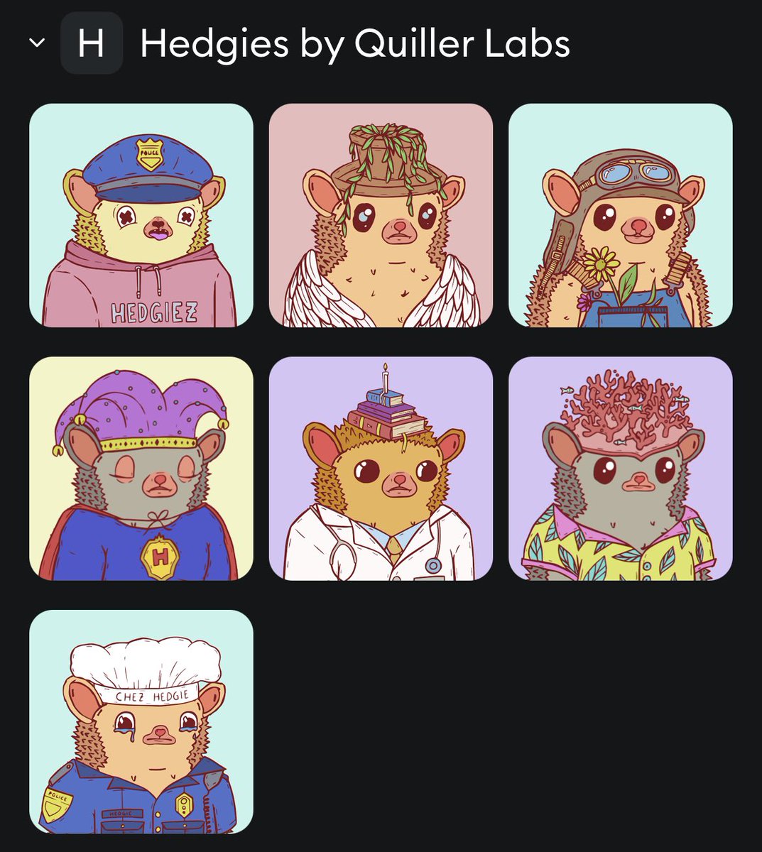 @R_E_B_L_A_K <a href="/BarefootParrots/">Barefoot Parrots</a> <a href="/CryptoDadsNFT/">CryptoDads ♨️</a> @QuillerLabs <a href="/skvllpvnkz/">Skvllpvnkz</a> <a href="/SSofWhales/">Secret Society of Whales 🐋</a> I love my hedgehogs so much that I can take a new profile picture every day 😻 every hedgehog has its own special characteristics, from gardeners to police officers or doctors, etc. 😘😻

#NFTs #NFTCommmunity #NFTartists
<a href="/garyvee/">Gary Vaynerchuk</a> <a href="/SnoopDogg/">Snoop Dogg</a>