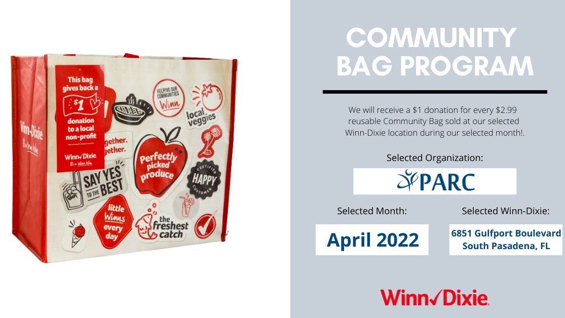 PARCFL's tweet photo. We're excited to share that every $2.99 Community Bag purchased in April at the Winn-Dixie located at 6851 Gulfport Boulevard in South Pasadena will send a $1 donation to us!
#giveback #nonprofit #communitybagprogram https://t.co/0DR2vahdKb
