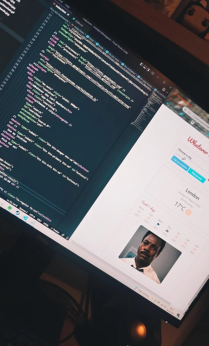 StephanieJay_UK's tweet photo. Coding my project for @shecodesio to have a focus on the lovely @TheCarlWeathers! I think I over complicated the week 2 homework so had to stop myself adding functionality. It's fun though!
#shecodesplus #codenewbie #100DaysOfCode #WomenWhoCode #learningtocode #codefish #hook https://t.co/3xA0wAbUe2
