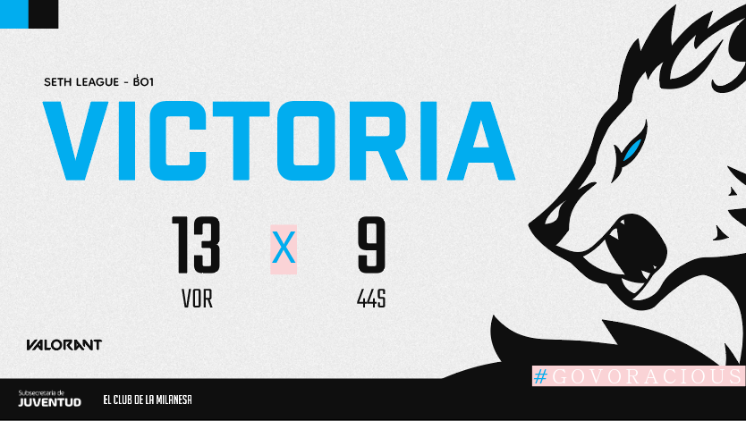 VoraciousGG's tweet photo. 𝑳𝑼𝑵𝑬𝑺 𝑫𝑬 𝑨𝑴𝑨𝑺𝑨𝑫𝑶😋

Nos llevamos la victoria vs #44Seconds dentro de la  #SethLeague de @piramidestadium 😎

¡GGWP!

#GOVORACIOUS🐺 https://t.co/pu4ghBVyKi