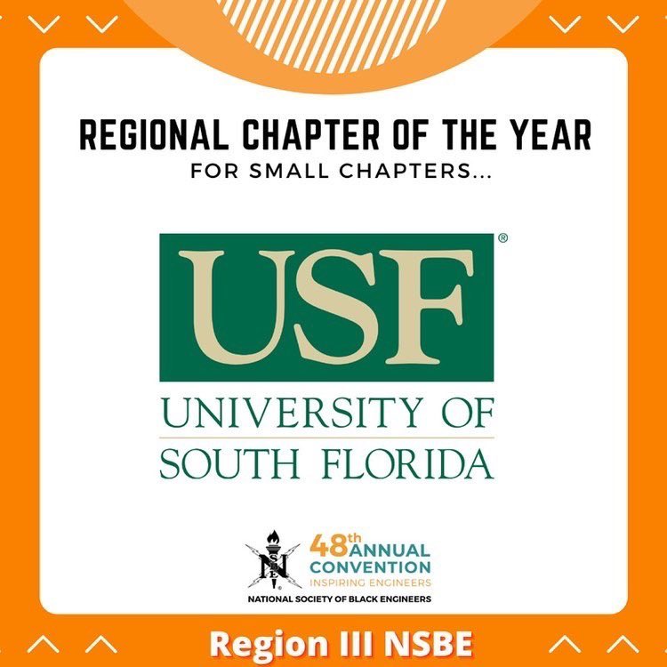 USF_NSBE's tweet photo. Hello NSBE FAM👋🏽‼️ We are glad to announce that we have won regional chapter of the year for small chapters🎉🥳. We would like to say thank you to our NSBE FAM for participating in the events and GBM’s. Needless to say, this win is considered your win too❤️💚🖤💛‼️ https://t.co/R6Ll5f4s0h