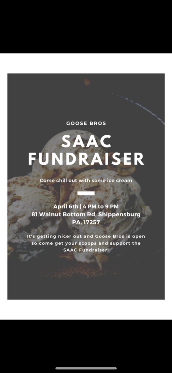 Come out to Goose Bros on April 6th from 4pm-9pm to support Shippensburg University SAAC!
