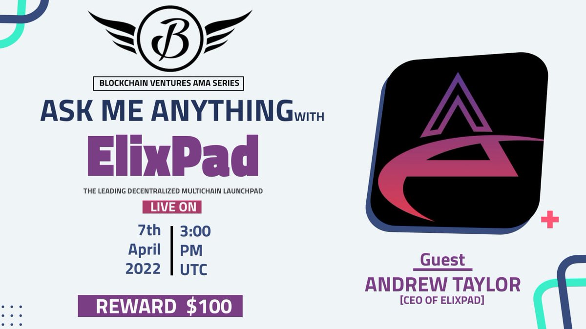 Kryptionix's tweet photo. We’re Excited that We’ll be Hosting a Text AMA with "ElixPad"

🗓️ Date : 7th April, 2022.
🕒 Time : 3 PM UTC
💰 Prize Pool: 100$
🏡 Venue: https://t.co/7fHyfWcGoI

🚧 REQUIRED RULES: 

1. Follow @ElixPadX &amp; me
2. Like &amp; Retweet
3. Tag 3 friends &amp; ask question. https://t.co/mp2evrhaAK