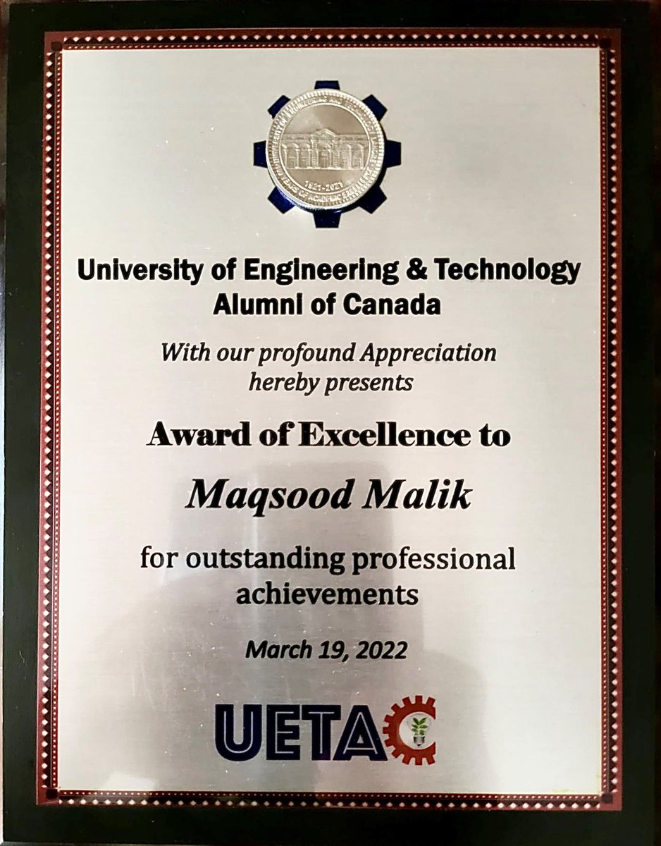MJEngRecruiting's tweet image. Our Founder, President, and CEO, Maqsood Malik received an Award of Excellence for outstanding professional achievements from the University of Engineering and Technology Alumni of Canada. Congratulations, Maqsood!
#MandJEngineering #UETA