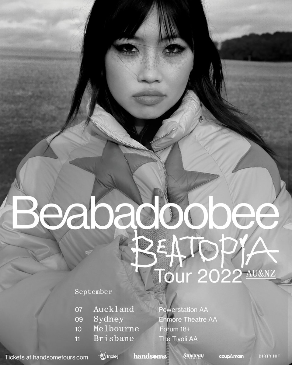 lanewaypresents's tweet photo. We're super excited to announce beabadoobee's debut Aus/NZ tour taking place in September this year 😆 

Pre-sale tickets available 10am local time Thursday
General sale tickets available 10am local time Friday

Grab tickets here - https://t.co/a5Gjui59v9

@beabad00bee #Beatopia https://t.co/YgrruLZMmc