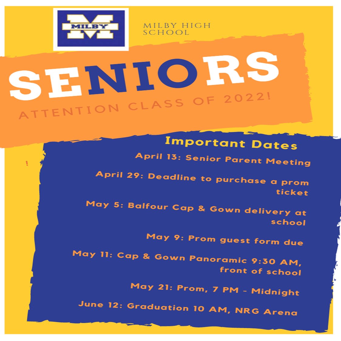 Important dates for Seniors Class of 2022