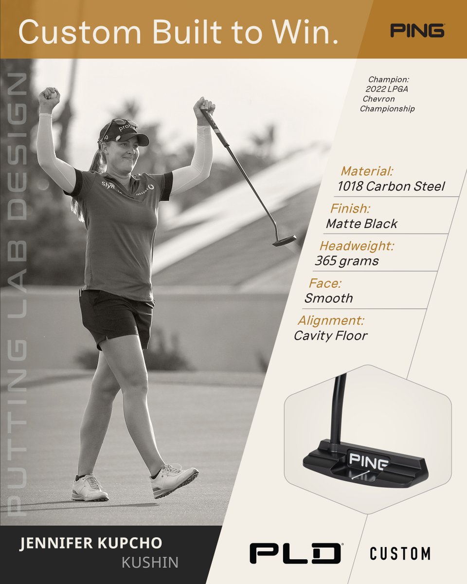 Kupcho’s Kushin. 🏆 With her major victory at the <a href="/Chevron_Golf/">The Chevron Championship</a>,  <a href="/jenniferkupcho/">Jennifer Kupcho</a> secured her first win and first major on the <a href="/LPGA/">LPGA</a> and the first SOLID gold #PLD putter. #PlayYourBest