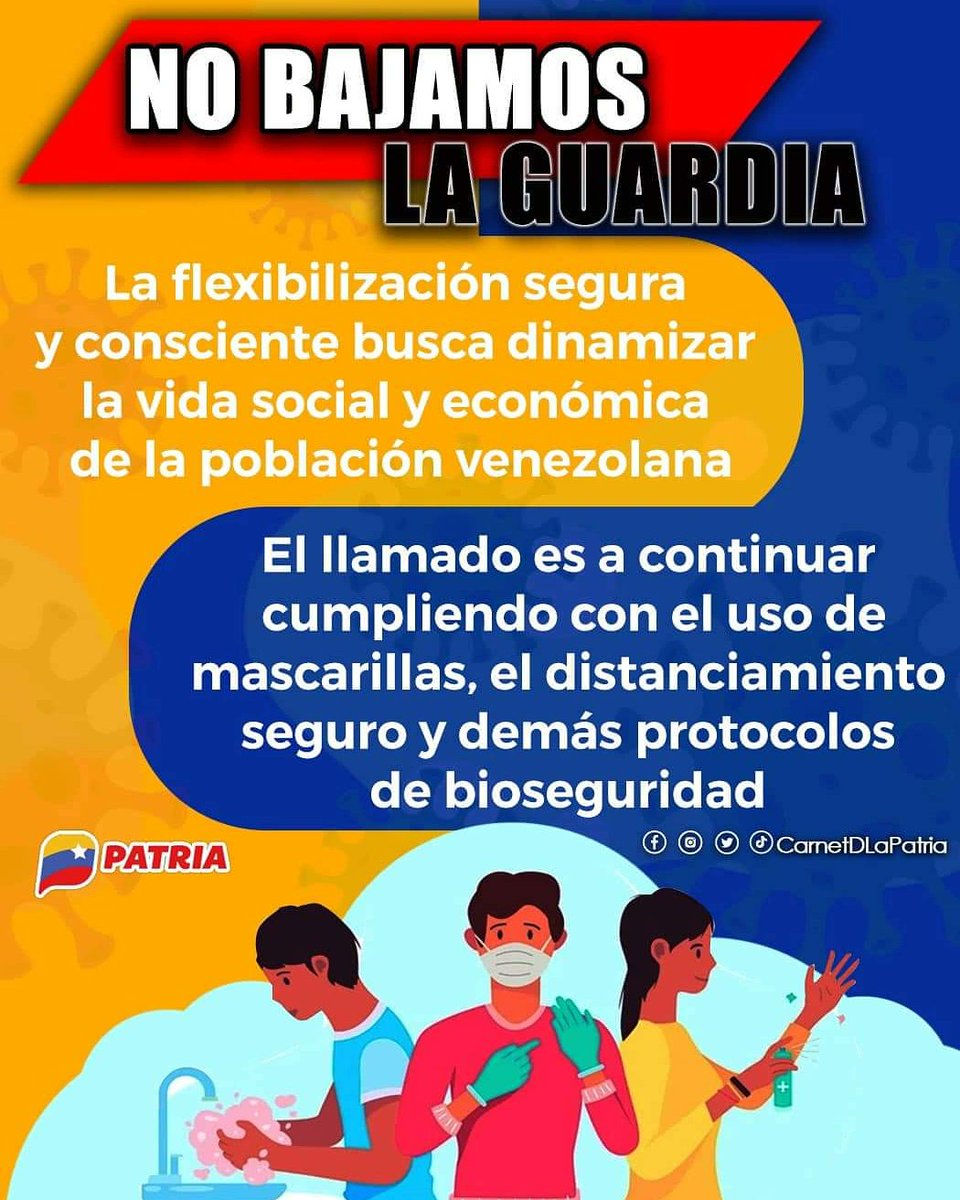 CarnetDLaPatria's tweet photo. #ATENCION El #SistemaPatria te invita a seguir cumpliendo con el uso del tapabocas, medidas de bioseguridad y distanciamiento seguro. De esta manera, evitar más contagios de la COVID-19.
¡La prevención es tu mejor escudo!

¡Cuidémonos!

#FelizLunes #4Abr https://t.co/lLVbcVkand