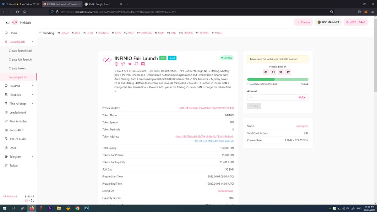 0xCezzVerse's tweet image. #INFINIO $FIN #PRESALE #PINKSALE