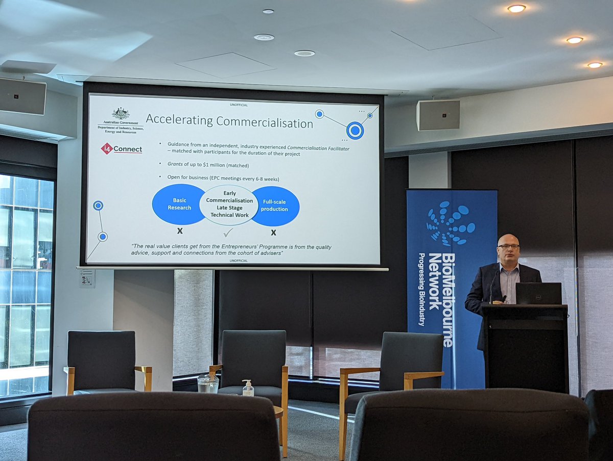 ayftan's tweet photo. Rob Crombie from #AcceleratingCommercialisation: It's not just about money, the value that we have is the Facilitators out there, and companies have access to their expertise before and during their grant period #BioSymDD22 @I4Connect @business_gov_au @Aus_Industry https://t.co/cDWx1dnJF8