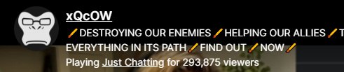 xQcUpdates's tweet photo. With another record breaking stream, xQc's peak viewership now sits at over 293,000! We hope you guys enjoyed the r/place pixel clicking adventure! https://t.co/0DInhqouDz