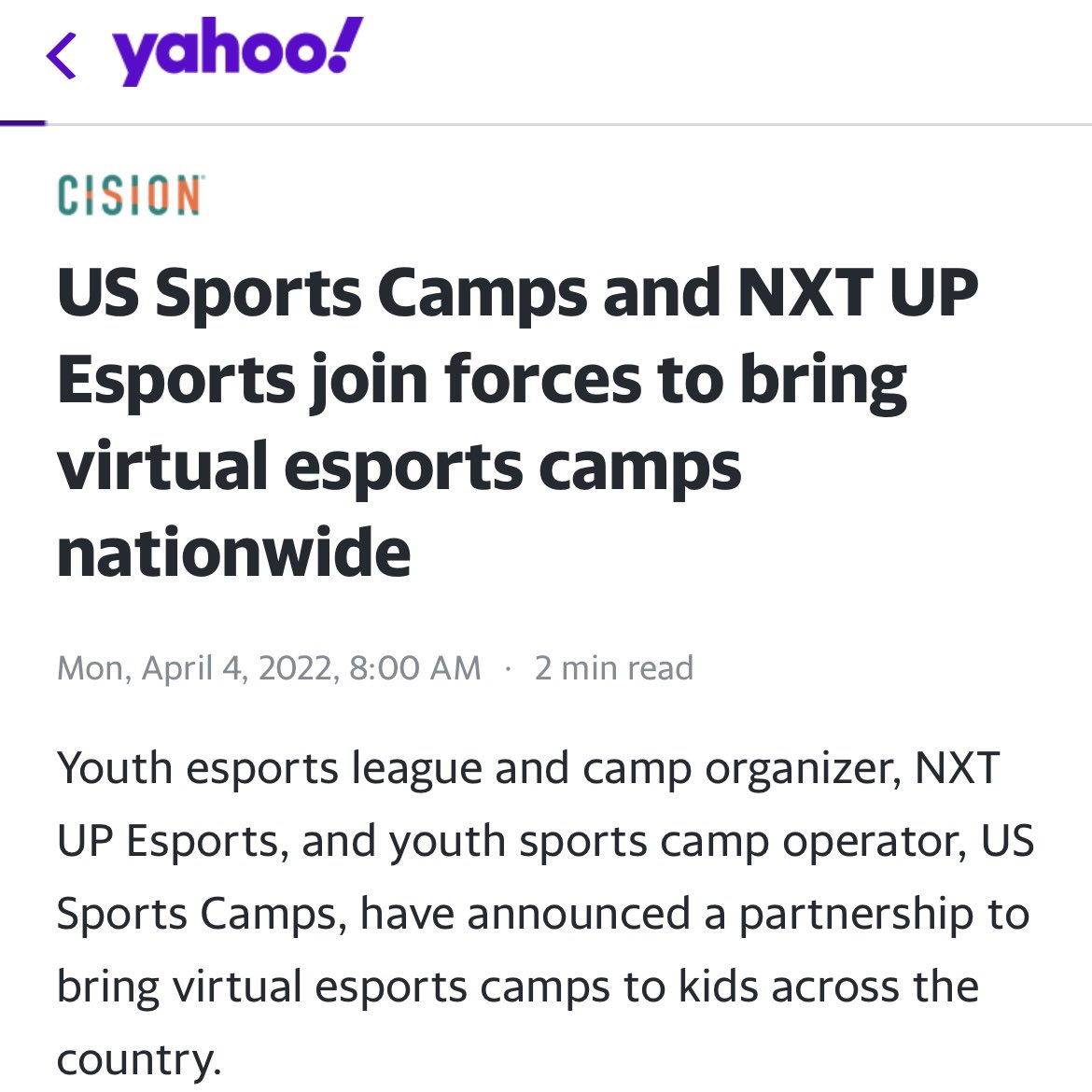 Another awesome partnership to help us bring esports development programs to kids all over the US! <a href="/ussportscamps/">US Sports Camps</a> <a href="/esportscampers/">Esports Camps</a>

Read more here: finance.yahoo.com/news/us-sports…