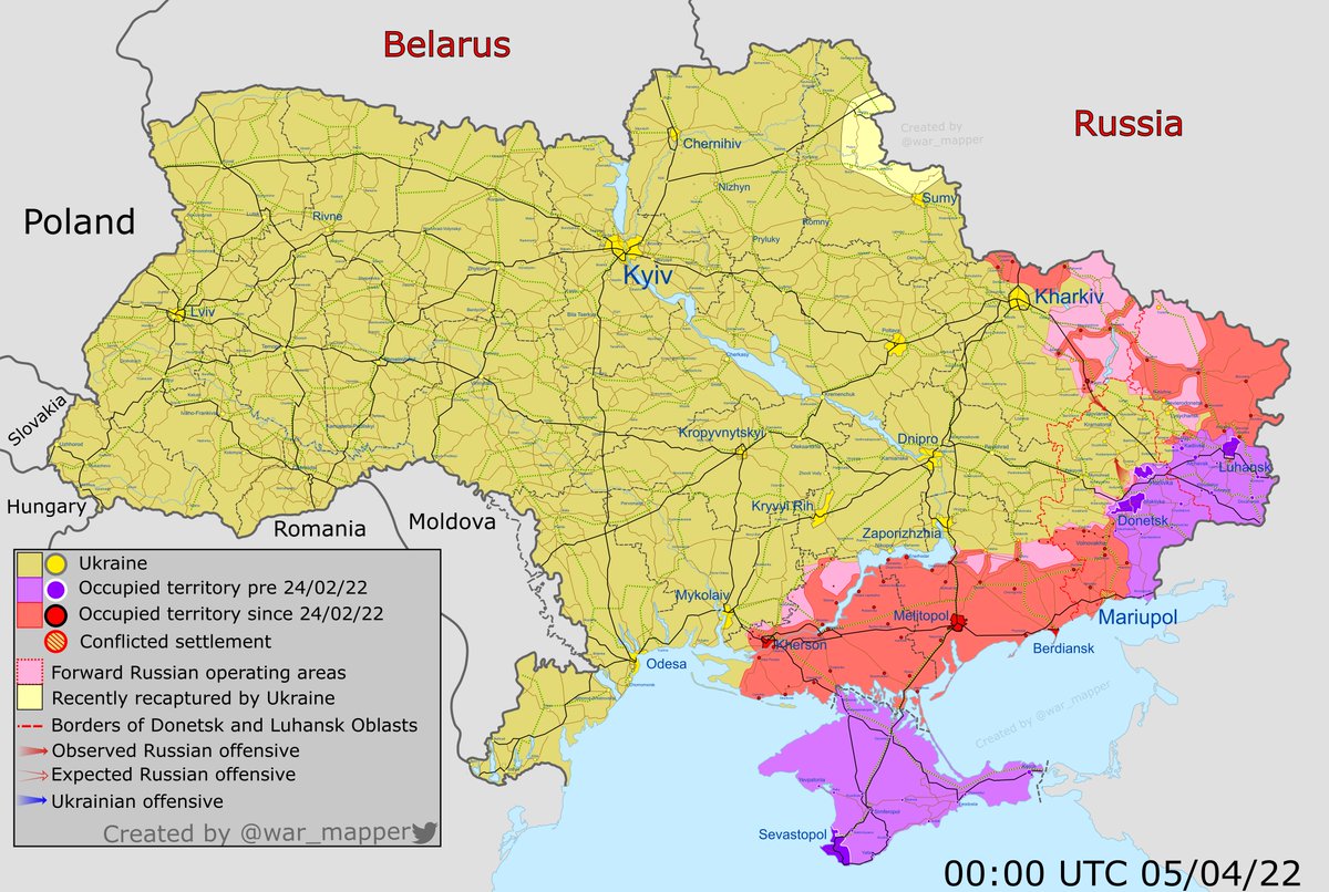 Карта боевых действий: Карта боевых действий. Украина 5 апреля 2022 год