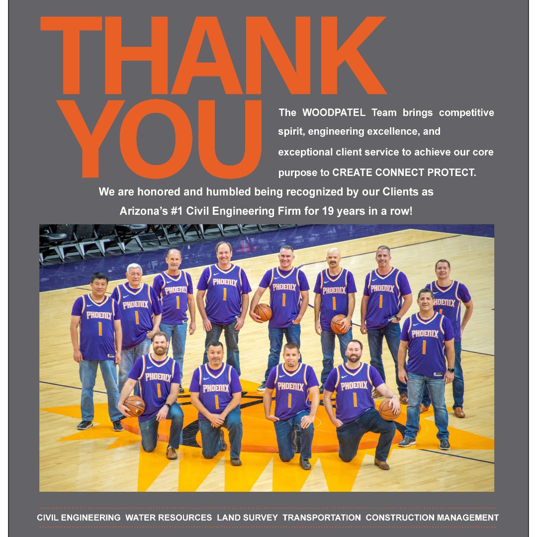 Wood_Patel's tweet photo. WOODPATEL is honored for being recognized as the #1 Civil Engineering firm for 19 years in a row. To say thank you is but a token of our appreciation. This honor solidifies our core purpose to  Create, Connect, Protect. https://t.co/gNTnuqNCyK