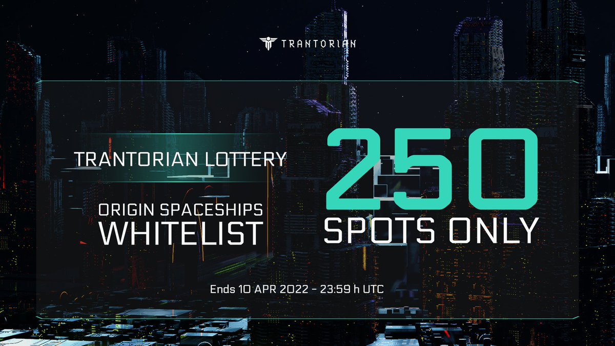 Lottery! Origin spaceship🚀NFTs whitelist for early backers!

We just launched a Gleam campaign with 250 winners to secure a spot on the unique origin spaceships pre-sale.

Help us spread the word and be part of the beginnings of the Trantorian metaverse.

gleam.io/F7cki/trantori…