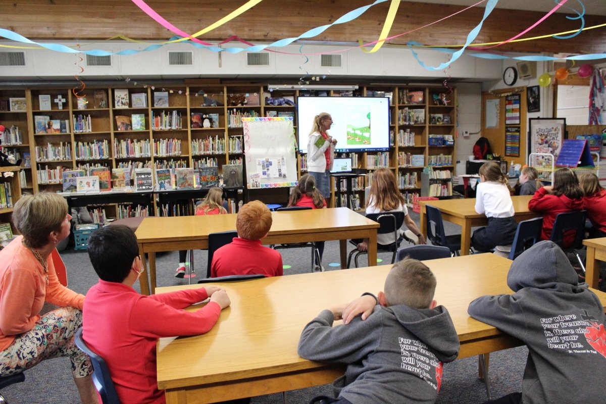 stvincentschool's tweet photo. St. Vincent School celebrates School Library Month with our #SVLibrary Week highlights. Today the 3rd grade class enjoyed Mrs. Zanarini reading with them in class. https://t.co/4VOMRDwP9n