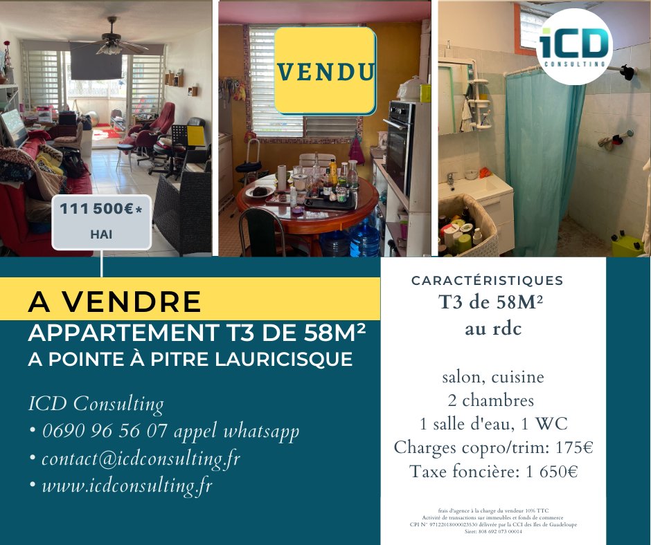 Icdconsult's tweet photo. #immobilier #guadeloupe #appartement #icdconsulting  #vendu https://t.co/Jds83uRXr5