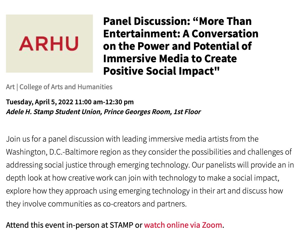 I know that I &amp; <a href="/awwsmith_/">Andrew W. Smith</a> are looking forward to representing <a href="/umd_AADHum/">Black digital & experimental humanities @ UMD ::</a> and <a href="/UMDEnglish/">UMD English</a> at this fabulous event! We'll be on at 11am in Stamp, and also on the zooms✨More info ⇢ arhu.umd.edu/events/panel-d…