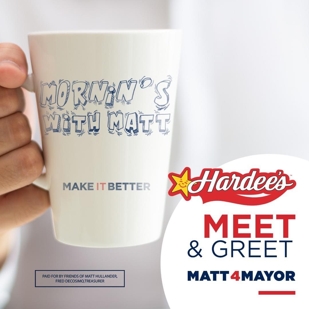 Join us for Mornin’s with Matt!  Matt will be at the Hardee’s on Highway 58 from 8-9 a.m. on Thursday, April 7.  Come on out for a visit with the guy who wants to be Hamilton County’s next mayor!
.
. 
#matt4mayor #makeitbetter #HamiltonCountyMayor #chattanooga #tennessee