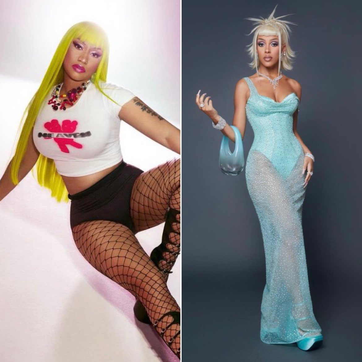 PopCrave's tweet image. Nicki Minaj texted Doja Cat to congratulate her on her #GRAMMYs win. ❤️